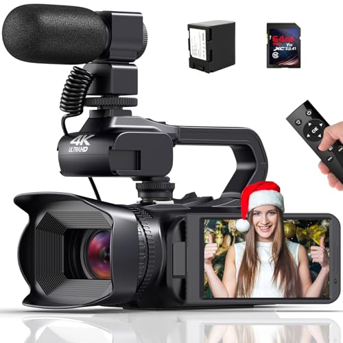 Delmodes Videokamera Camcorder 4K 64MP 60FPS Autofokus Vlogging Camera, 4.0