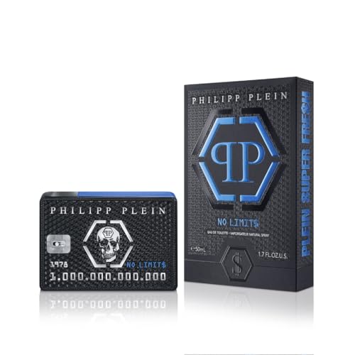 Philipp Plein – Eau de Toilette No Limits Super Fresh 50 ml – Herrenparfüm – Frische und holzige Noten – Ein Hauch von Energie, Hedonismus und Erfolg – Schwarz-blau lackierter Glasflakon