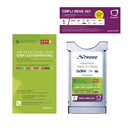 STRONG Kartenloses CI+ Modul, Irdeto CI Modul ORF DIGITAL DIREKT und simpliTV SAT (CAM HDTV, Free-to-Air, DVB-S2) nur für Österreich geeignet, Irdeto Cardless CI+ CAM, Silber