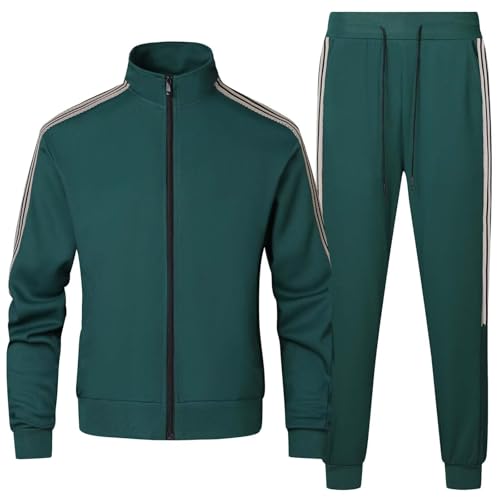 Clufar Jogginganzug Herren 2 Piece Trainingsanzug Herren Atmungsaktiv Freizeitanzug Männer Langarm Tracksuit Teenager Sportanzug mit Reißverschluss für Fußball Gym,XL Green
