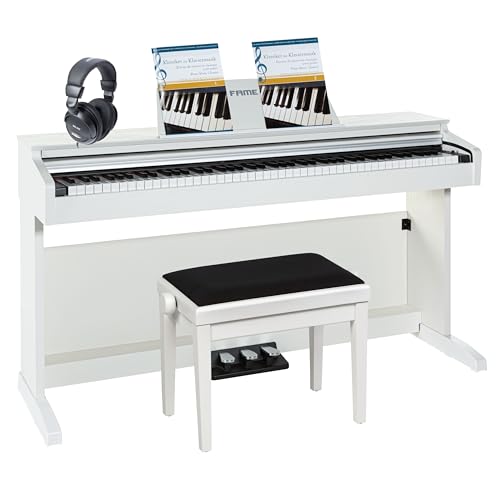 Fame Digitalpiano Set, DP-2000 WH, 88 Tasten, Hammermechanik, 16 Sounds, 128-fache Polyphonie, inklusive Klavierbank, Kopfhörer, Notensammlung