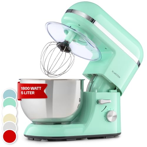 Klarstein Küchenmaschine Mit 5L Schüssel - 1800W Profi Knetmaschine Mit Knethaken Und Schneebesen - 6 Stufen Universal Teigmaschine Zum Rühren, Kneten Und Aufschlagen