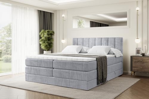 ALTDECOR Boxspringbett mit Matratze und Lattenrost, Topper, Polsterbett mit Bettkasten, Bett mit Stauraum H3- und H4- Matratze, Doppelbett, Springboxbett - OTTA King - 180x200 - Grau Monolith
