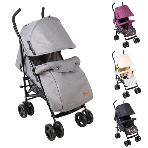 YALION Kinderwagen Buggy Reisebuggy Klein Zusammenklappbar- 5 Liegepositionen, Beinwärmer, Einkaufskorb, Sonnenverdeck, 360° Räder, Kinderbuggy bis 15KG-Grey A2