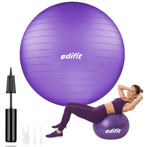 EDIFIT, Gymnastikball, 55, 65 und 75, Pezziball, Einschließlich Inflator, Pilates Ball, Sitzball, Pilates, Yoga Ball, Gymnastik (55cm, Violett)