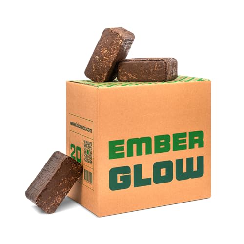 BIOENEX Emberglow Nachtbriketts | 8 Stunden Brenndauer | Jeder Brikett-Karton enthält 20 Briketts und wiegt 20 kg | Kompatibel mit Allen holzbefeuerten Geräten 1 x 20kg Karton