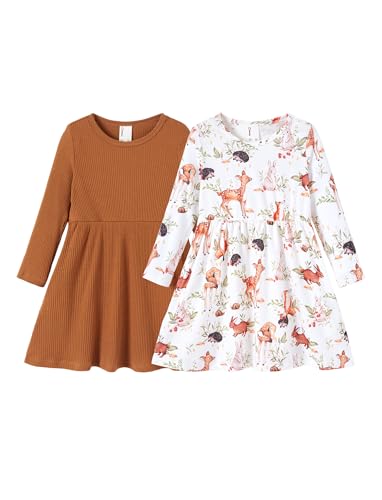 PATPAT Kleinkind Mädchen Kleid Set Langarm, Einschulung, Packung Mit 2 Festlich Mit Schmetterlingsmuster für Geburtstag, Party, Bankett, Hochzeit, Urlaub, Gr.83-122
