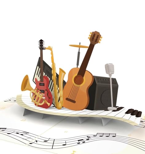 MOKIO® Pop-Up Karte – Musikinstrumente – 3D Grußkarte zum Geburtstag für Musiker, als Gutschein für ein Konzert, Musikunterricht oder ein neues Instrument