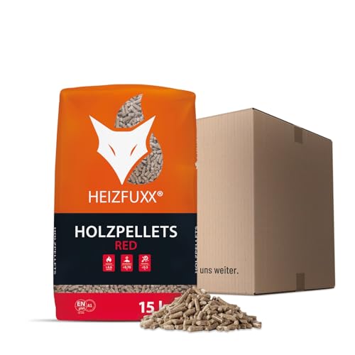 HEIZFUXX Holzpellets Red Sackware 15 kg - 6mm Hartholz Pellets mit hohem Heizwert & geringem Ascheanteil - Premium Heizpellets für Feuerrohr, Kamin, Ofen, Grill oder Smoker