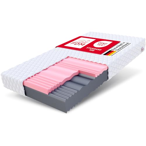 FDM Matratze 200x200 cm Härtegrad H3 H4 Höhe 24 cm Kaltschaummatratze HR-Schaum Visco-Schaum 7 Komfortzonen mit Hypoallergenem Waschbarem Jersey Bezug Oeko-Tex Select MAX Double