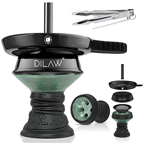 DILAW® Shisha Steinkopf Set Kaminkopf Big Tabaksieb Kohlezange Kaminaufsatz Tabak Kopf, Farbe:Grün