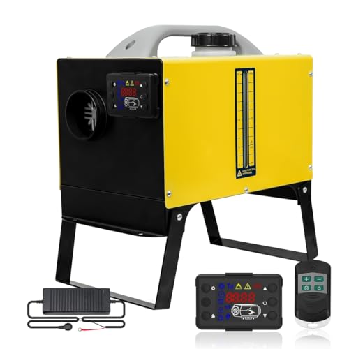 Sunster 8 kW Dieselheizung, 12V/24V/230V All-in-One Diesel-Luftheizung mit Fernbedienung & LCD-Bildschirm,AC-DC-Adapter,Untergestell,Tragbare Dieselheizung für LKW, Transporter, Wohnmobil