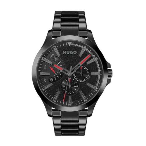 HUGO Multi Zifferblatt Quarz Uhr für Herren Kollektion #LEAP mit Schwarzes Edelstahlarmband - 1530175