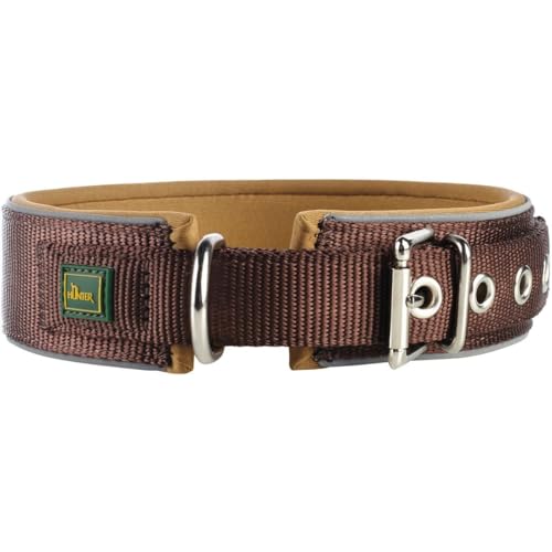 HUNTER Hundehalsband NEOPREN Reflect, Farbe: braun/Caramel, weiche Polsterung, reflektierend, besonders breit für optimalen, ideal für Spaziergänge in der Dämmerung, Größe: 45