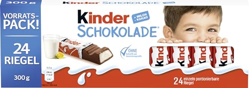 kinder Schokolade – Schokoriegel aus gefüllter Vollmilchschokolade – 1 Packung mit je 24 Einzelriegeln (24 x 12,5 g).