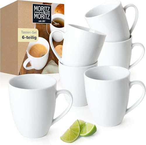 Moritz & Moritz BASIC Kaffeetassen Set 6-teilig - ca. 300ml aus hochwertigem Porzellan in klassischem Weiß - Perfekt für Kaffee, Tee, heiße Schokolade, Cappuccino