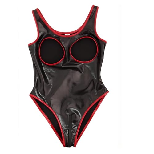 Pu Catsuit Für Damen Und Herren Schwarz Rot Lack Body Mit T String Schritt Offen Latex Body Für Mann Und Frauen Wetlook Catsuit Cosplay Sexy Damen Outfit Ouvert Body Sissy Kleid Club Outfit