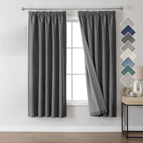 Joydeco Vorhänge Verdunkelungsvorhänge Blickdicht Gardinen mit Kräuselband Thermovorhang Kälteschutz Schallschutz für Schienensystemen Wohnzimmer Schlafzimmer Grau H137xB117cm 2er Set