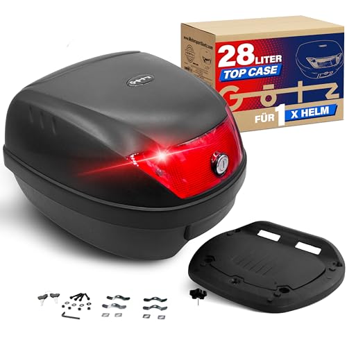 Götz Motorradkoffer 28 Liter, Top case universal, Helmkoffer für Roller, Motorrad, Mofa, Quad