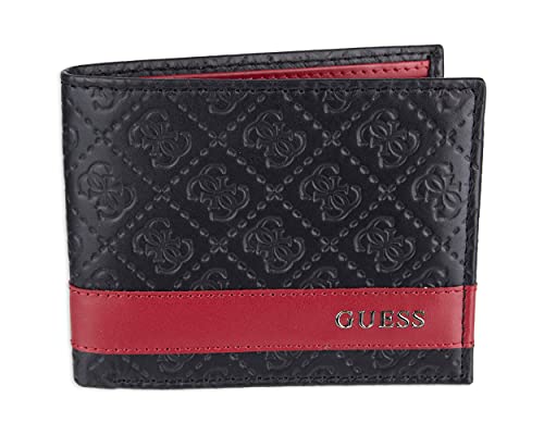 GUESS Herren Leder Slim Bifold Geldbörse Schwarz Rot Einheitsgröße, schwarz/red, Einheitsgröße