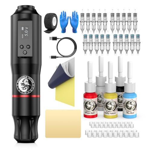 Wormhole Tattoo Maschine Set Wireless Tattoo Set mit 1,600 mAh Kapazität Drahtlose Stromversorgung Digital LED Display Tattoo Stift Set WTK279