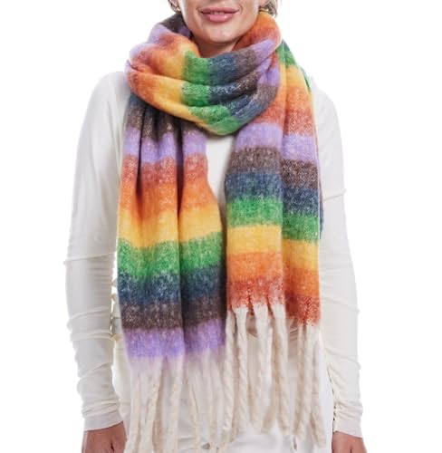DiaryLook Karierter Warmer Deckenschal für den Winter, Lange Damen Schals, kariert, weich, Wolle, Tartan für Frauen,Rainbow