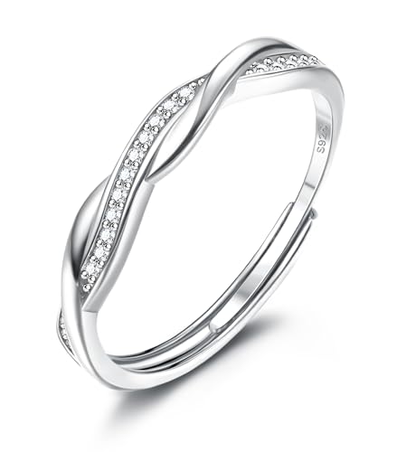 JeweBella Damen Verstellbar Ringe Silber 925 Stapeln Daumenring Fingerring Eheringe Engagement Promise Ring Verlobungsring Schmuck mit Geschenkkarte