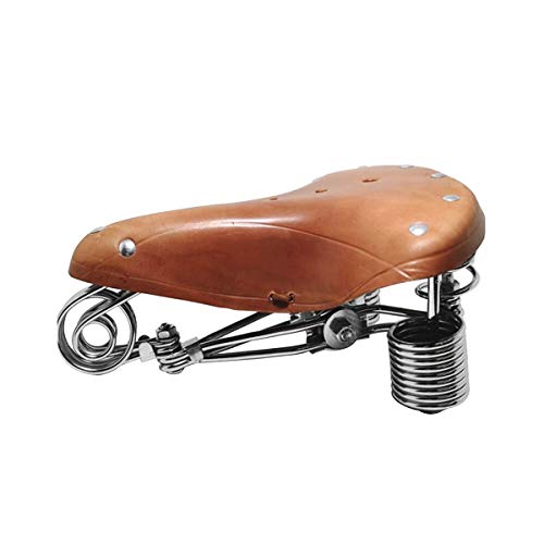 TentHome Vintage Fahrradsattel Fahrradsitz Leder Cityradsättel Sattel gefedert Tourensattel Federsattel mit verbesserten 4 Federn, mit Kloben und Niete Orange