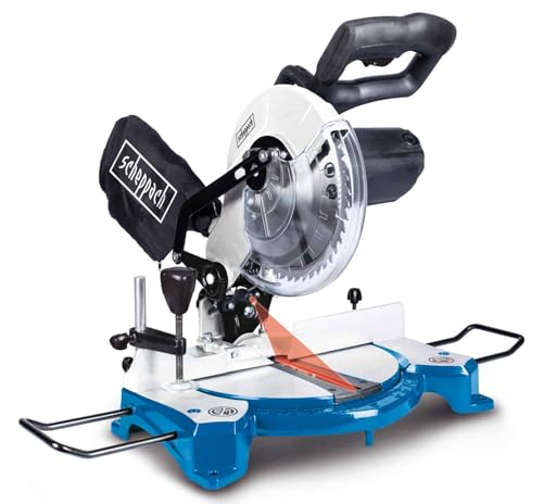 Scheppach Kappsäge HM80L mit Laser | Schnitthöhe 60mm | Schnittbreite 120mm | 1500W | Sägeblatt-Ø 210mm 24Z | beidseitig schwenkbarer Sägekopf | Gehrungssäge | Werkstückauflage & Spanner (HM80L 2024)