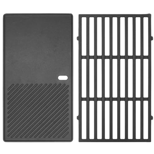 44,5CM Gusseisen Grillrost und Grillplatte Set für Weber Spirit I & II 200 Serie(mit vorderen Bedienknöpfen), 7637 Grillrost und Bratpfannen Ersatzteile für Weber Spirit E-210 E-220 S-210 S-220