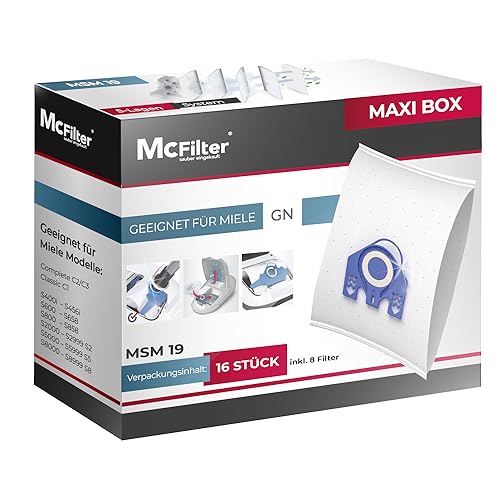 McFilter I 16 Staubsaugerbeutel kompatibel mit Miele Staubsauger GN Serie S2 S4 S5 S6 S8, Complete C2/C3, Classic C1 I Staubbeutel inkl. 8 Filter I MAXI BOX