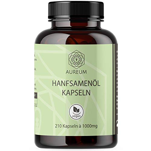 Hanföl in Softgel-Kapseln | Hochdosiert mit 1000mg Hanfsamenöl pro Kapsel | Von Aureum | Kaltgepresst für 210 Tage / 7 Monate