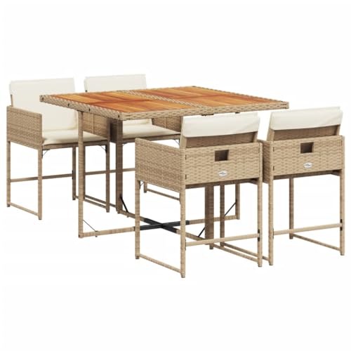 vidaXL Garten Essgruppe 5-TLG., Gartenm?Bel Set Tisch mit 4 Stühle, Gartengarnitur mit Kissen, Sitzgruppe Essgarnitur Terrasse, Beige Poly Rattan