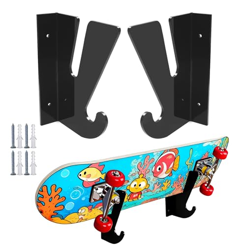 Storystore Skateboard Wandhalterung, 2 Stück Skateboard Halterung Wand Display Rack mit Aufbewahrungshaken Skateboard Zubehör für Longboard Skateboard Surfskates Snowboard