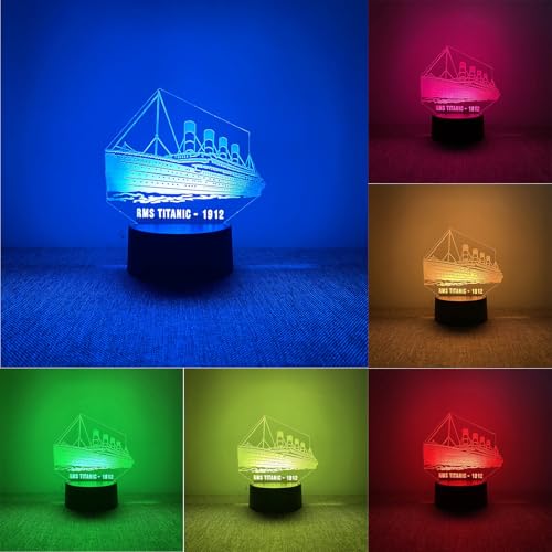BIRBANN Titanic Lampe, 7 Farben Variable BerüHrbare 3D Lampe, FüR Kinderzimmer Titanic Deko, Geschenke FüR Jungen Und MäDchen