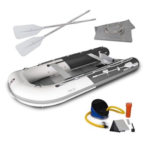 DA-420 Aufblasbares Schlauchboot, 420 cm, grau - dunkelgrau, Aluminiumboden, inkl. Zubehör, Angelboot, Paddelboot, Motorboot Kategorie C