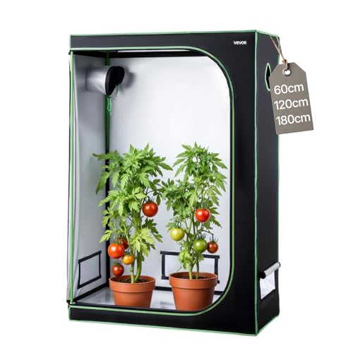 VEVOR Growzelt, 120x60x180 cm, Growbox 600D hochreflektierendes Mylar, Indoor-Pflanzenzelt mit Beobachtungsfenster, Bodenwanne & Reißverschluss, Gewächshaus Zuchtzelte für Obst, Blumen & Gemüse