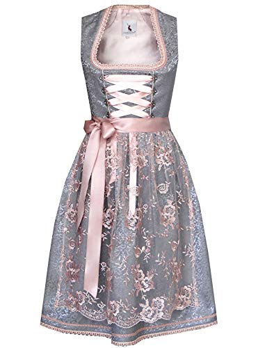 Alpenmärchen Midi Dirndl aus Exklusiver Kollektion inkl. Spitzenschürze, Grau, 46