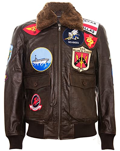 Infinity Leather Herrenjacke 100% Echtleder Braun Air Force Aviator Design Schaffell Kragen 2XL
