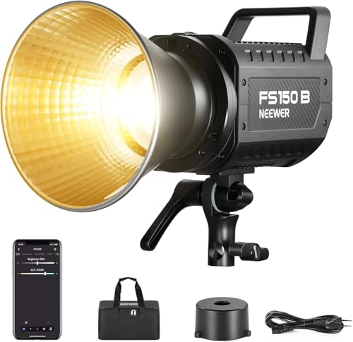 NEEWER FS150B LED Videoleuchte mit 2,4G/APP Steuerung, 130W Bi Color COB leise COB Bi-Color Studio Dauerlicht mit 4 Arten präziser Dimmung, 72000 Lux/1m 2700K-6500K CRI 97+ 12 Effekte Bowens Halterung