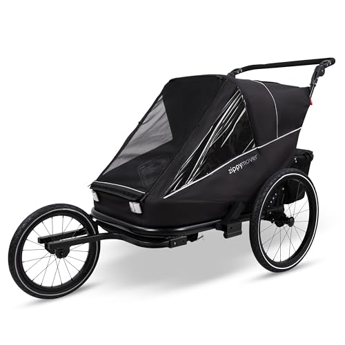 zippymover Sportlicher Kinderfahrradanhänger Zweisitzer Zwei Kinder 3in1 Set Buggy Jogger Kinderwagen Fahrradanhänger Kinderanhänger