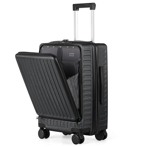 TANTOMI Handgepäck Koffer mit Laptopfach, 20 Zoll Hartschalenkoffer, Leichter ABS-Rollkoffer, Reisekoffer mit 4×360°-Rollen, TSA-Schloss (Schwarz, 41L)