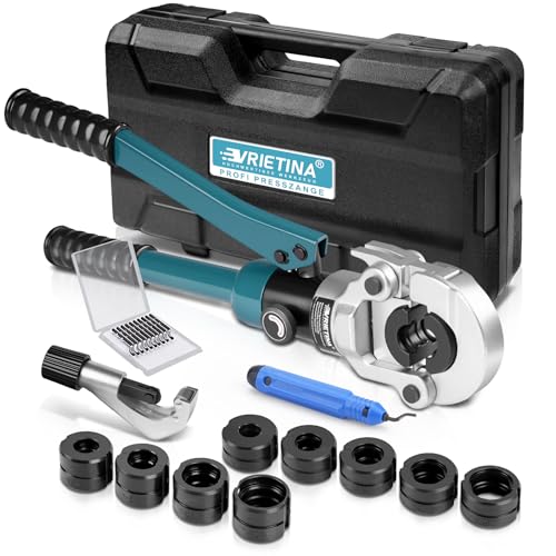 Profi Presszange Kupferrohr V-Kontur und TH-Kontur mit Rohrabschneider und Entgrater, Handpresszange Kupferrohr Presszange Verbundrohr mit V12 V15 V18 V22 V28 Und TH16 TH20 TH26 TH32, Blau