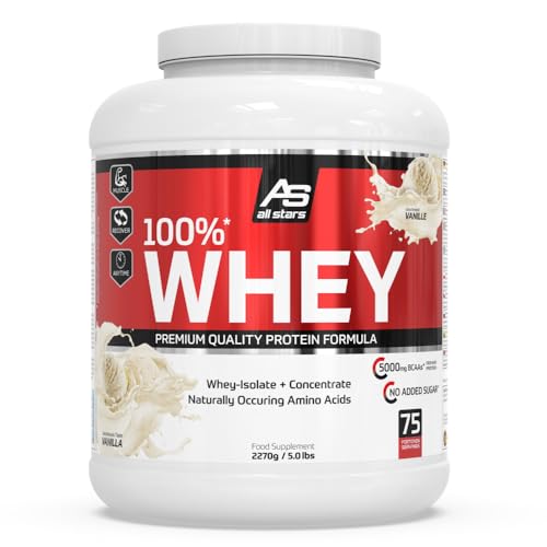 ALL STARS 100% Whey Protein Pulver 2270g Vanilla - Cremiger Shake mit bis zu 80% Eiweiß, Enthält wertvolle Aminosäuren, Fettarm & kohlenhydratarm