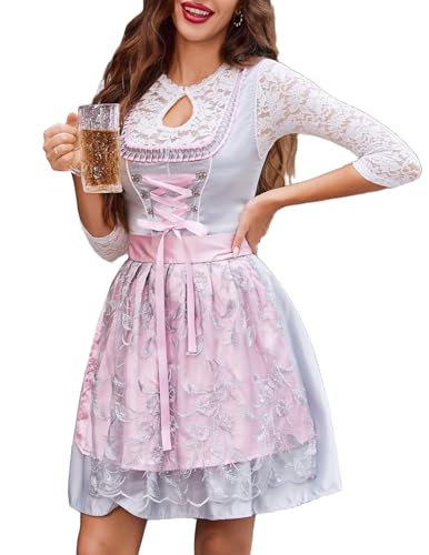 Zeagoo Dirndl Damen Trachten Midi Dirndl Exklusiver Spitzen Trachtenkleid Oktoberfest Bierfest Kleider Klassisches Dirndl XS-XXL