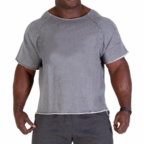 ALIHUA Männer Casual Batwing Rag Shirt Männer O-Neck Baumwolle Gym T-Shirt Männer Fitness Gym Wear Atmungsaktives Bodybuilding Workout Muskel T-Shirt Top(Gray1,XXL)