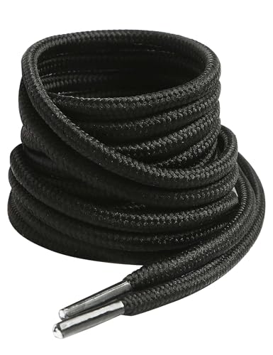 VSUDO Schwarz Stiefel Schnürsenkel, Black Boots Shoelace, Runde ø4 mm Schwarz Schnürsenkel Schuhbänder für Arbeitsschuhe/Outdoorschuhe/Trekkingschuhe/Wanderschuhe (1Paar-Schwarz-120cm)