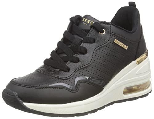 Skechers Damen Million Air Hotter Sneaker, Black Duraleather Leather Trim, 38 EU