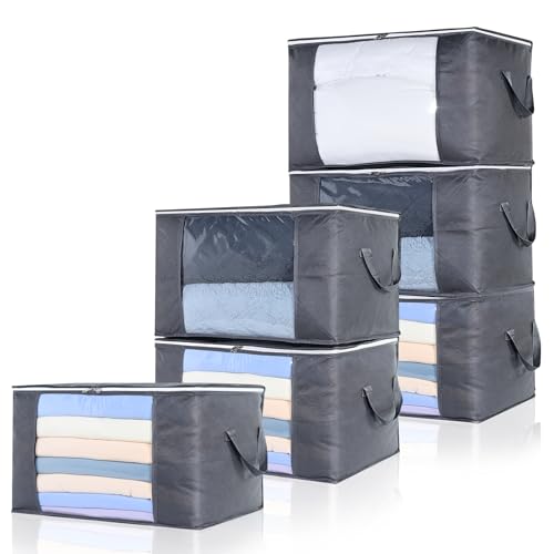 OTraki Aufbewahrungsbox mit Deckel, 6 Stück Große Kleideraufbewahrung Umzugskartons, Aufbewahrung Boxen für Bettdecken Decken Kleidung Unterbett Kleiderschrank