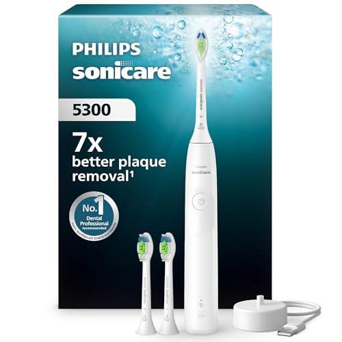 Philips Sonicare 5300 elektrische Zahnbürste, Schallzahnbürste mit 2 Intensitätsstufen, Andruckkontrolle, EasyStart, Smartimer und BrushPacer, Weiß, Modell HX7108/04 [Neue Technologie]